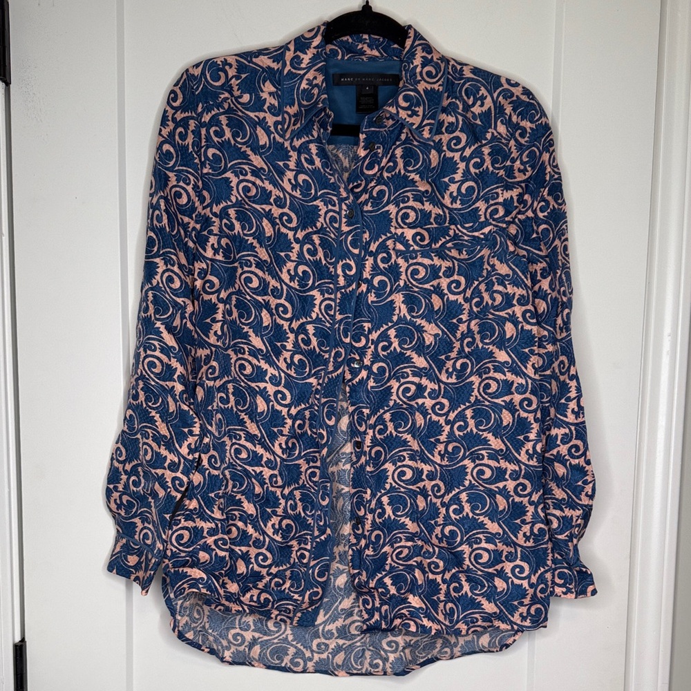 Marc by Marc Jacobs Blue and pink Baroque Patterned silk Blouse‎ - Size 4 - Picture 3 of 5